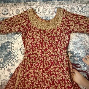 Zeeshan Danish Embroidered Deep Magenta Lengha with Gold Threadwork